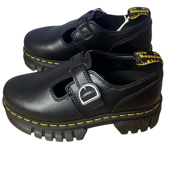 New Dr Doc Marten Audrick T Bar Shoes Womens 7 Black Leather Mary Jane Platform - Picture 4 of 16